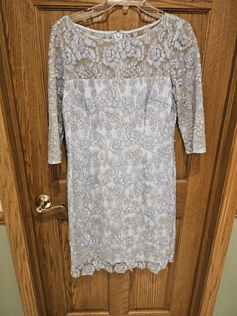 Tahari Light Blue and Silver Lace Midi Dress
